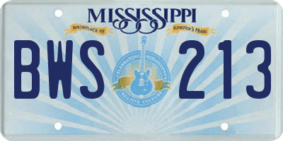 MS license plate BWS213