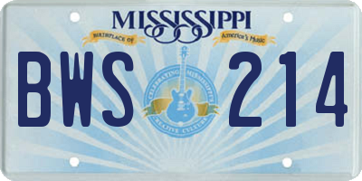 MS license plate BWS214