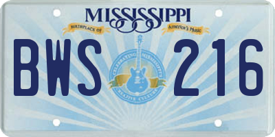 MS license plate BWS216