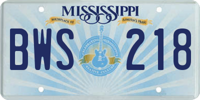 MS license plate BWS218