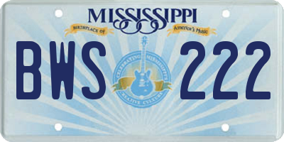 MS license plate BWS222