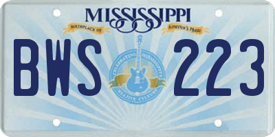 MS license plate BWS223