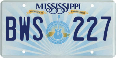 MS license plate BWS227