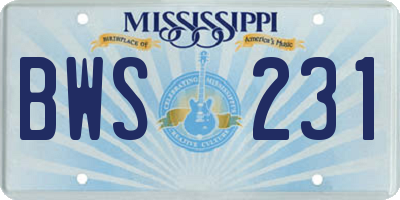 MS license plate BWS231