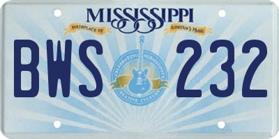 MS license plate BWS232