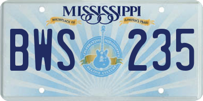 MS license plate BWS235