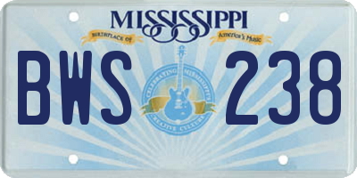 MS license plate BWS238