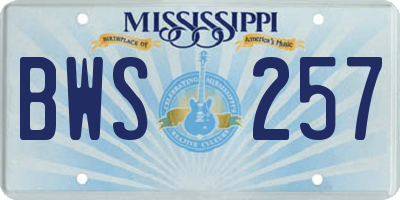 MS license plate BWS257