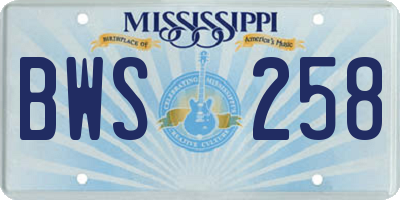 MS license plate BWS258