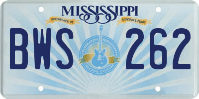 MS license plate BWS262