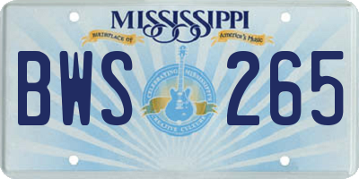 MS license plate BWS265