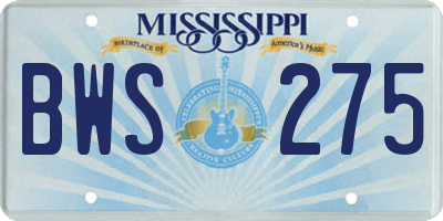 MS license plate BWS275