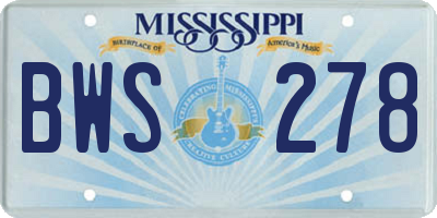 MS license plate BWS278