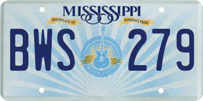 MS license plate BWS279