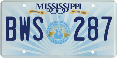 MS license plate BWS287