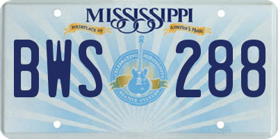 MS license plate BWS288