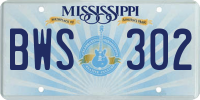MS license plate BWS302