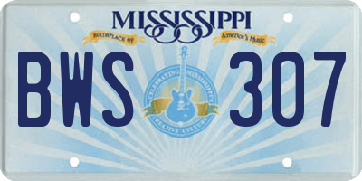 MS license plate BWS307