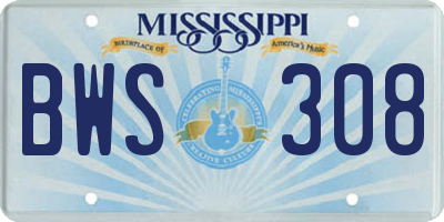MS license plate BWS308