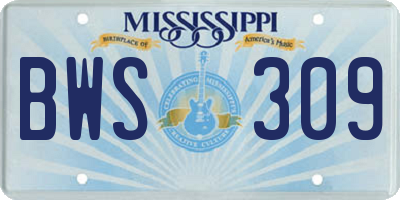 MS license plate BWS309