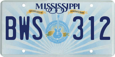 MS license plate BWS312
