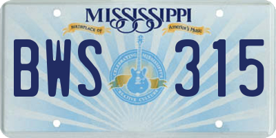 MS license plate BWS315