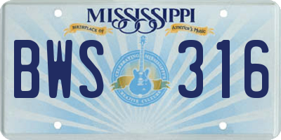 MS license plate BWS316