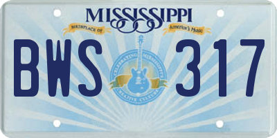 MS license plate BWS317