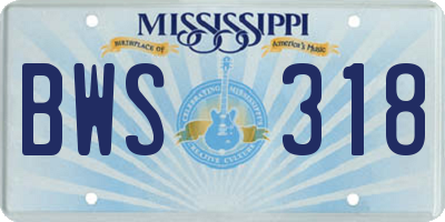 MS license plate BWS318