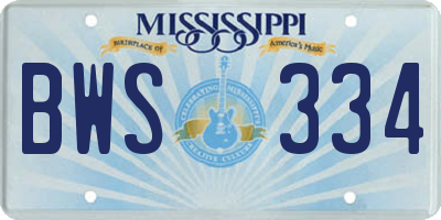 MS license plate BWS334