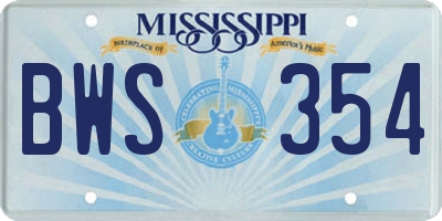 MS license plate BWS354