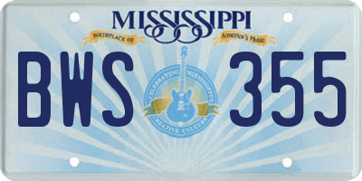 MS license plate BWS355