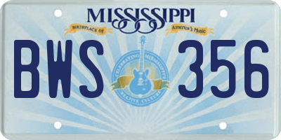 MS license plate BWS356