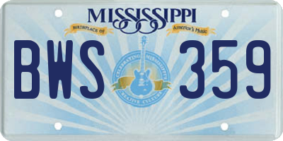 MS license plate BWS359