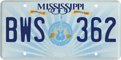MS license plate BWS362