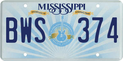 MS license plate BWS374