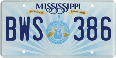 MS license plate BWS386