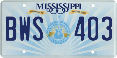 MS license plate BWS403