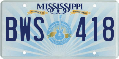 MS license plate BWS418
