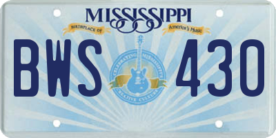 MS license plate BWS430