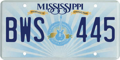MS license plate BWS445