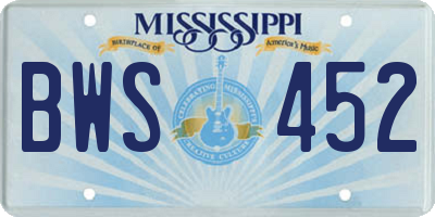MS license plate BWS452