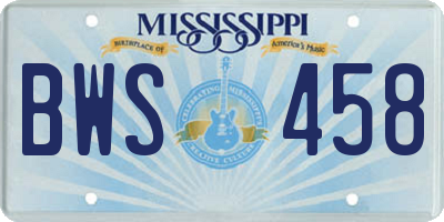 MS license plate BWS458