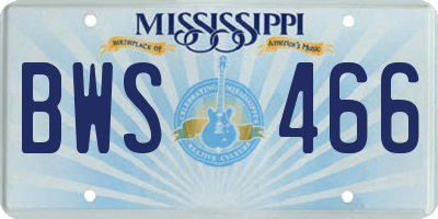MS license plate BWS466
