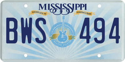 MS license plate BWS494