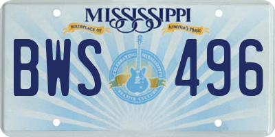 MS license plate BWS496