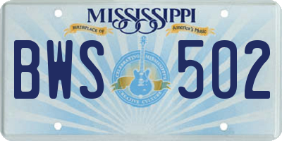 MS license plate BWS502