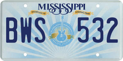 MS license plate BWS532