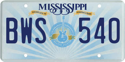 MS license plate BWS540
