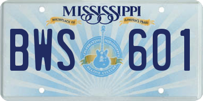 MS license plate BWS601